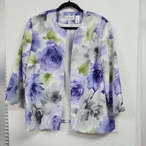 Alfred Dunner Print Floral Blaizer 3/4 Sleeves Spring Summer Party Size 18